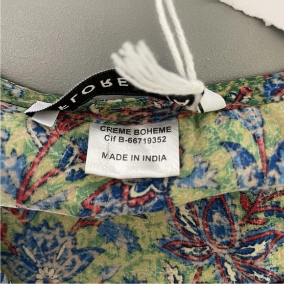 New FLORENCIA Boho Peasant Floral Paisley Silk Blouse Medium Green Long Sleeve - Picture 7 of 11